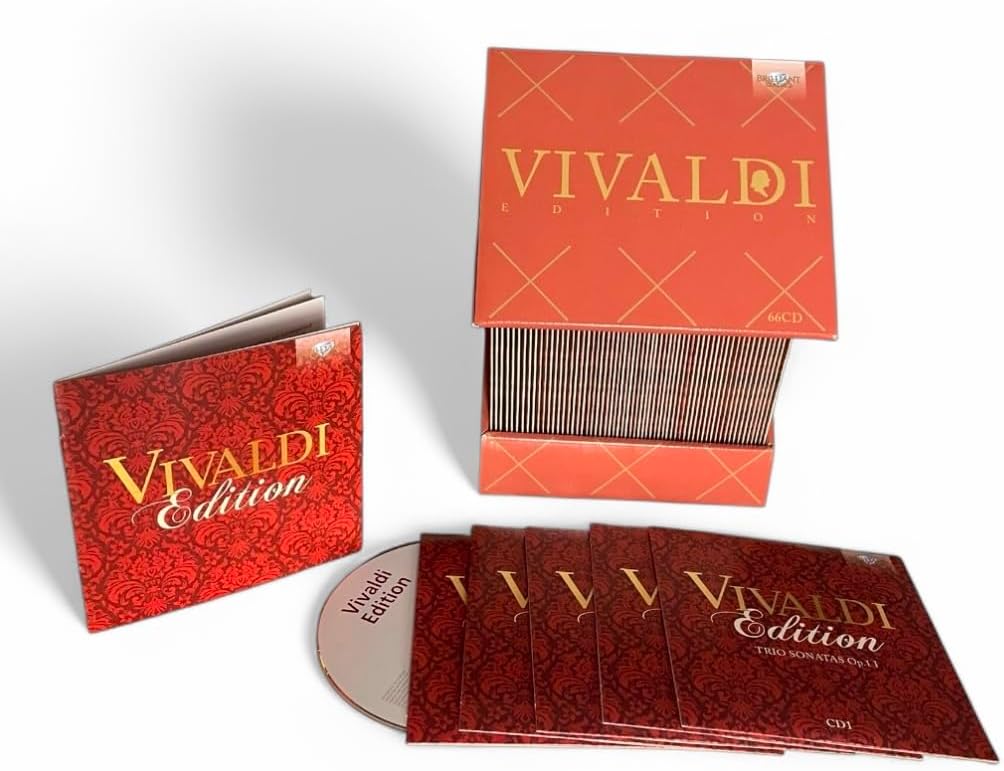 Red Vivaldi Edition 66CD box set with visible discs and packaging.