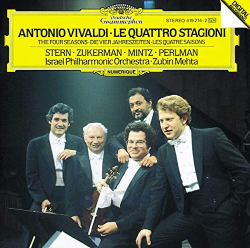 CD cover for Vivaldi’s “The Four Seasons” featuring musicians and orchestra.