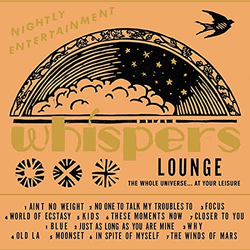 Album cover with a night sky illustration, text Whispers Lounge, and a tracklist.