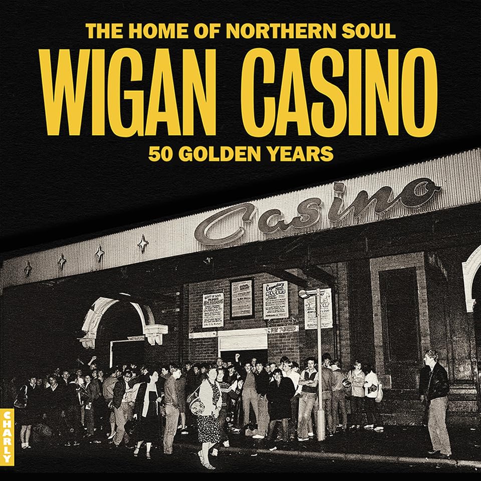 Wigan Casino 50 Golden Years vinyl record cover with building and crowd.