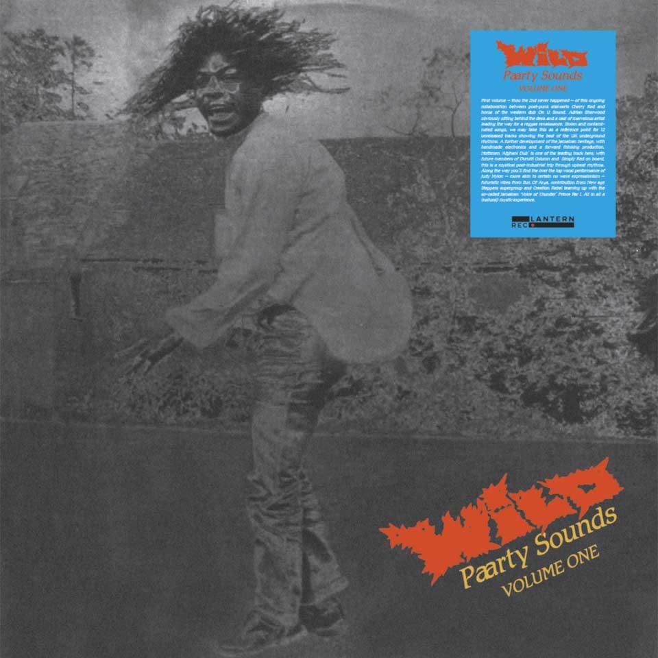Black and white photo of a person dancing with red text and blue label.