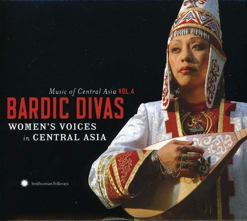 "CD cover featuring a woman in traditional Central Asian attire holding a stringed instrument."