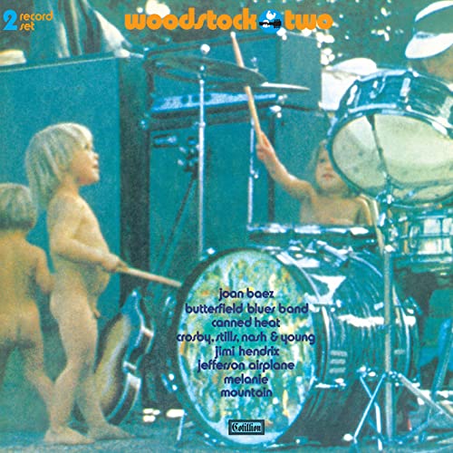 Woodstock Two" vinyl album cover with children and a drum kit.