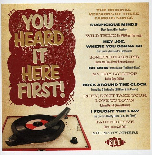 CD cover for “You Heard It Here First” with song list and record player.
