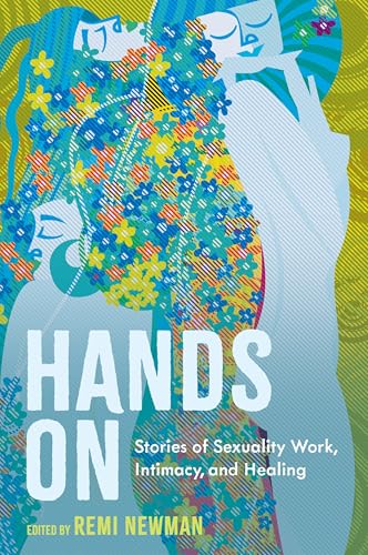 Book cover with abstract floral design and embracing figures.