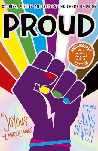 Book cover: raised fist with rainbow colors, title “Proud” in large letters.