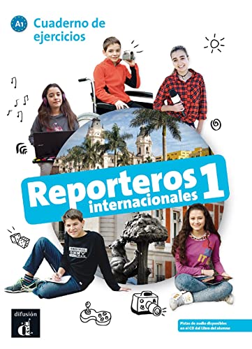 Spanish textbook cover with diverse students and global landmarks.