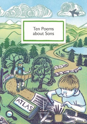 Book cover illustration showing a boy writing near an atlas and a hiker outdoors.
