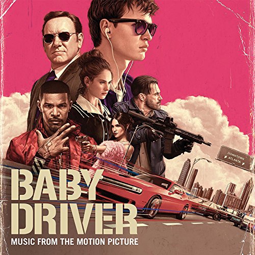 Baby Driver soundtrack cover featuring the cast, a red car, and Atlanta city skyline.