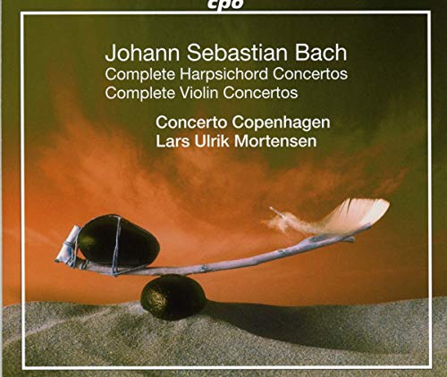 CD cover for Bach harpsichord concertos, featuring a feather and stones.