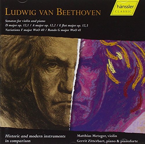 CD cover for Beethoven’s violin and piano sonatas, portrait and abstract art.