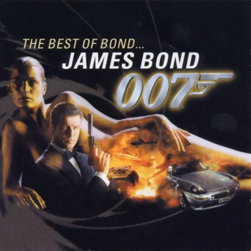 James Bond CD cover featuring actors, a gun, and a car.