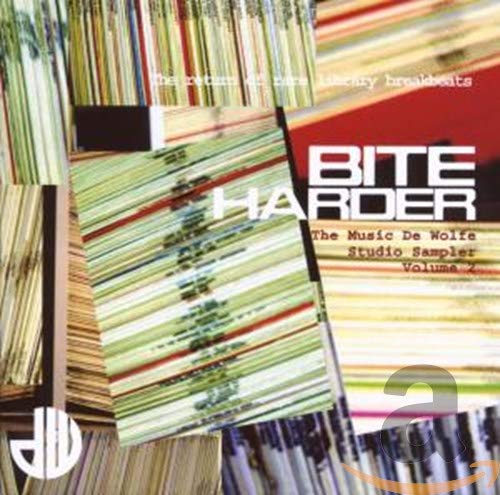 CD cover with stacked vinyl records and bold text: "Bite Harder.