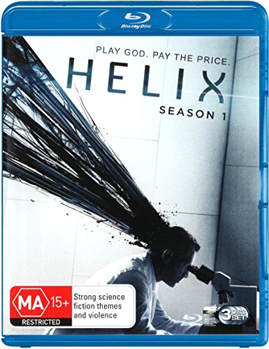 Blu-ray case for "Helix" Season 1, featuring a scientist and dark imagery.