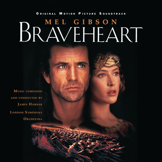 Braveheart soundtrack CD cover featuring Mel Gibson and Sophie Marceau.