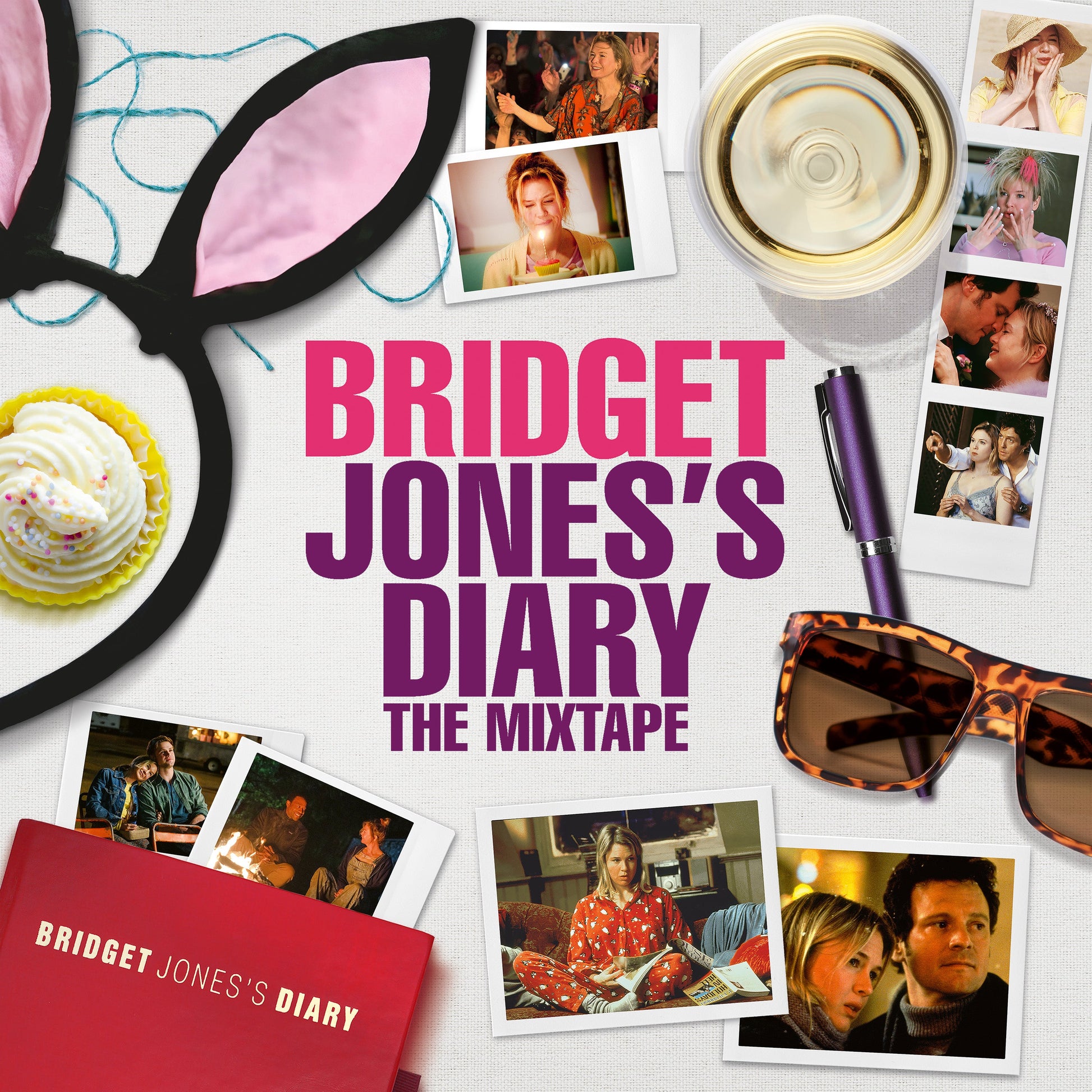 “Bridget Jones’s Diary” mixtape CD cover with photos and scattered objects.