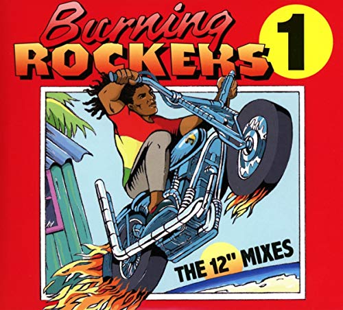 CD cover: illustration of a motorcyclist with flames, red background.