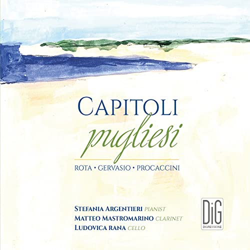 CD cover with watercolor landscape and text: “Captioli pugliesi” by Rota, Gervasio, Procaccini.