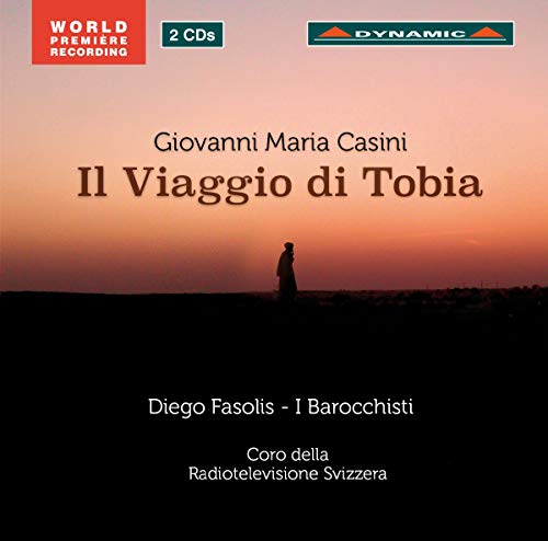 CD cover for Giovanni Maria Casini's Il Viaggio di Tobia with a desert sunset silhouette.