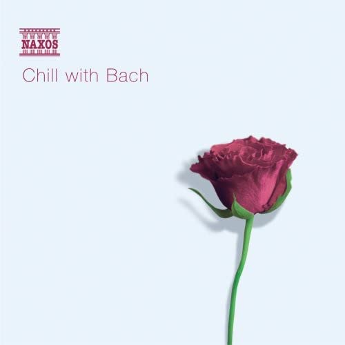 CD cover for "Chill With Bach" featuring a single dark red rose.