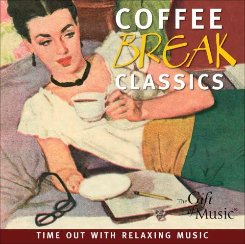 CD cover: woman with coffee, plate, and book in vintage style.