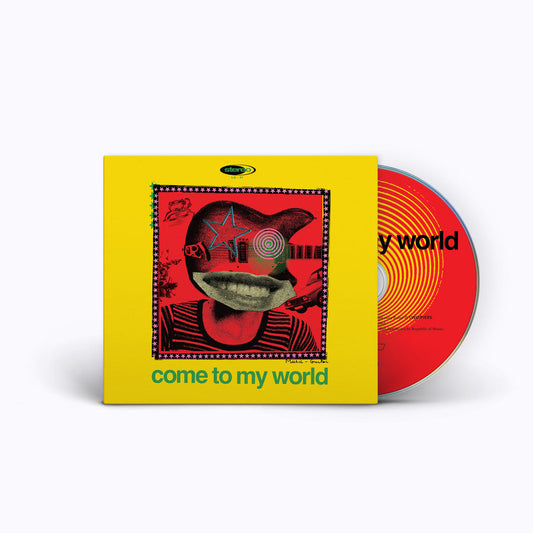 Yellow CD case with abstract face art and visible red CD.