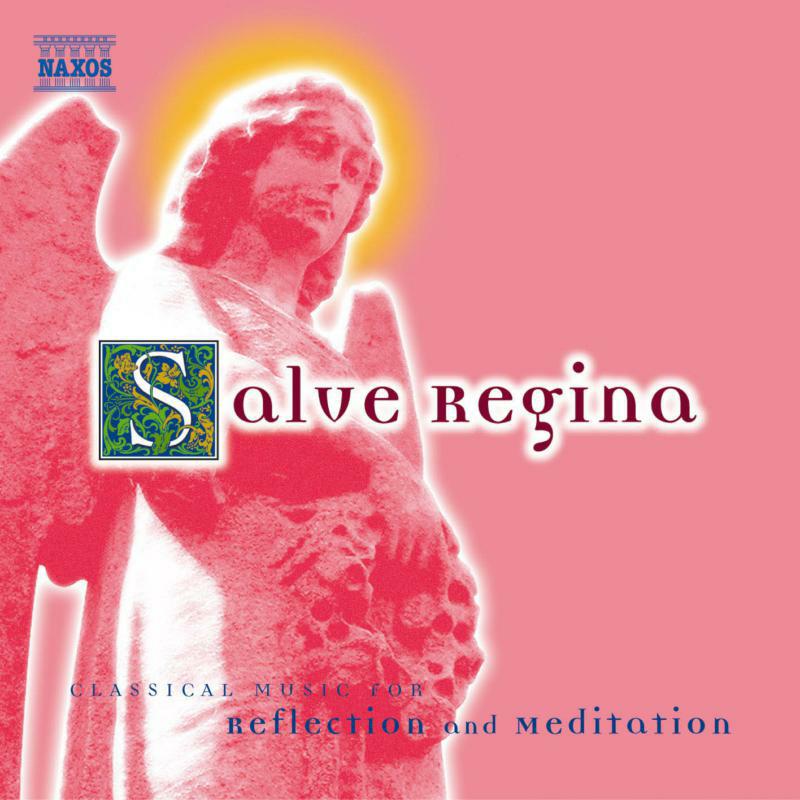 CD cover: Angel statue with "Salve Regina" title in pink and blue.