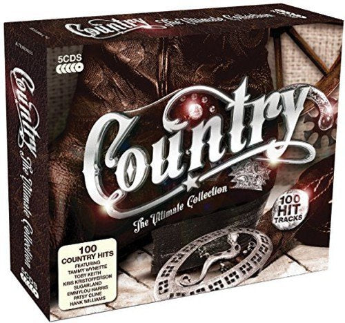 Five-disc country music collection box set with cowboy boot imagery.