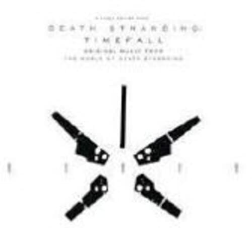 Death Stranding Timefall album cover with black geometric symbols on a white background.