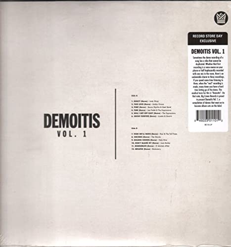 Vinyl record cover for "Demoitis Vol. 1" with text and a Record Store Day sticker.
