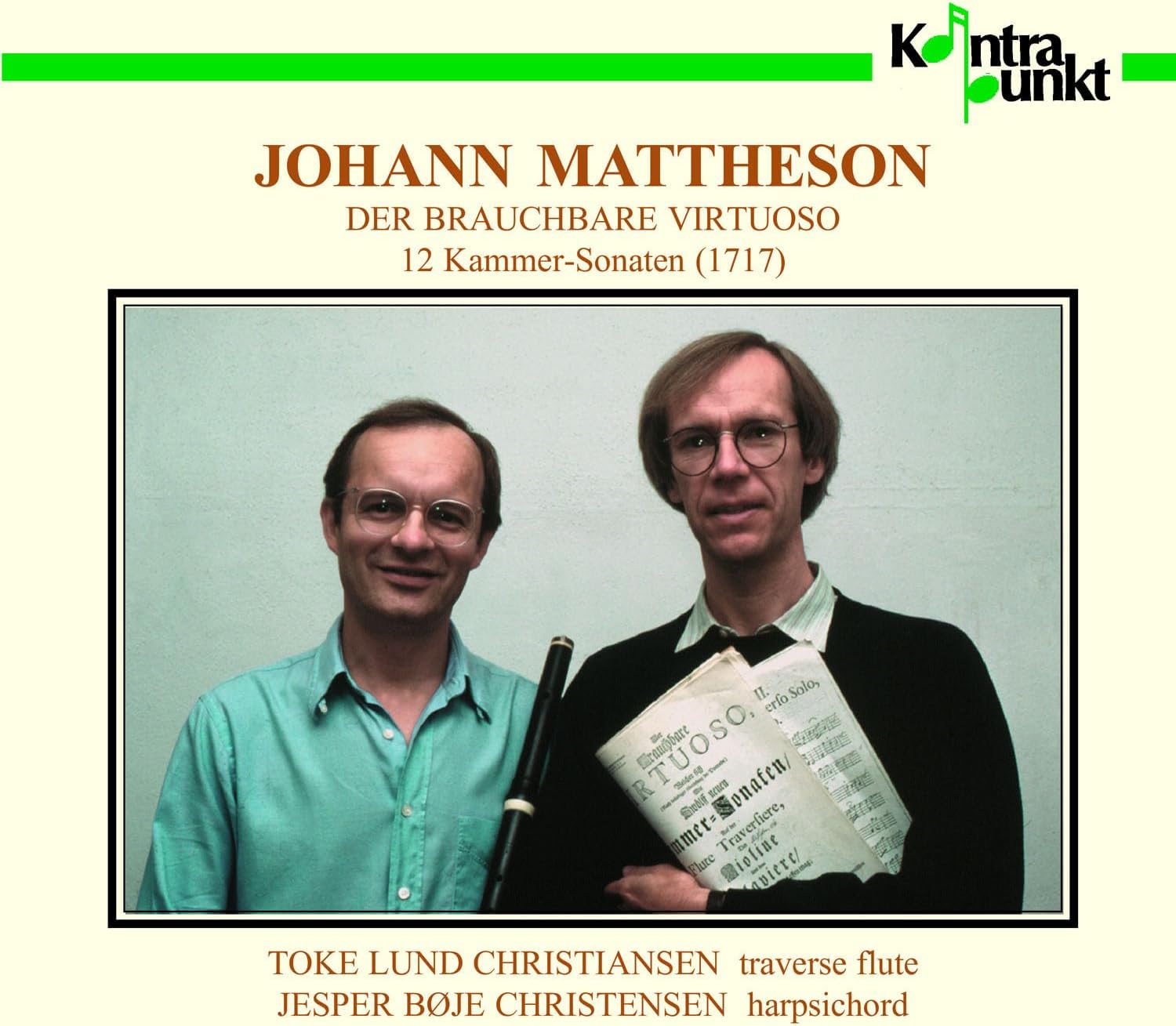 CD cover featuring two men with musical instruments and sheet music.