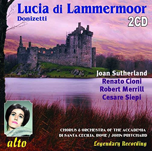 CD cover for Donizetti’s “Lucia di Lammermoor” featuring a castle and portrait.