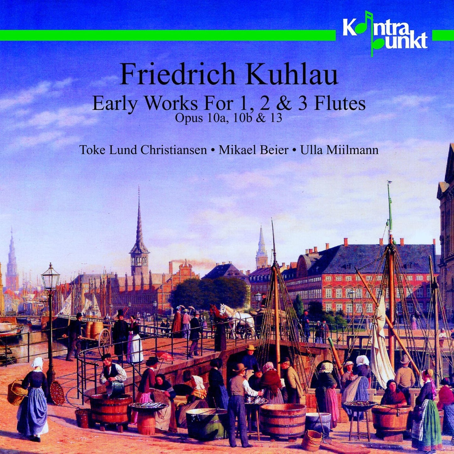 CD cover featuring Friedrich Kuhlau's Early Works for Flute with a historical harbor painting.