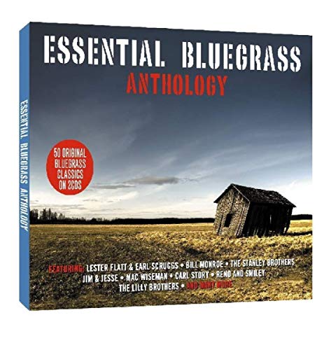 Essential Bluegrass Anthology CD cover featuring a wooden shack in a field.