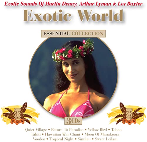 CD cover: woman with flower crown, text “Exotic World”, tropical design.