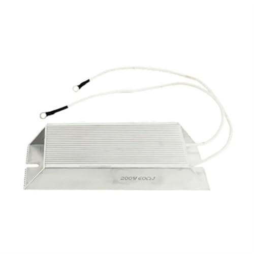 Silver metal resistor with white wires, isolated on a white background.
