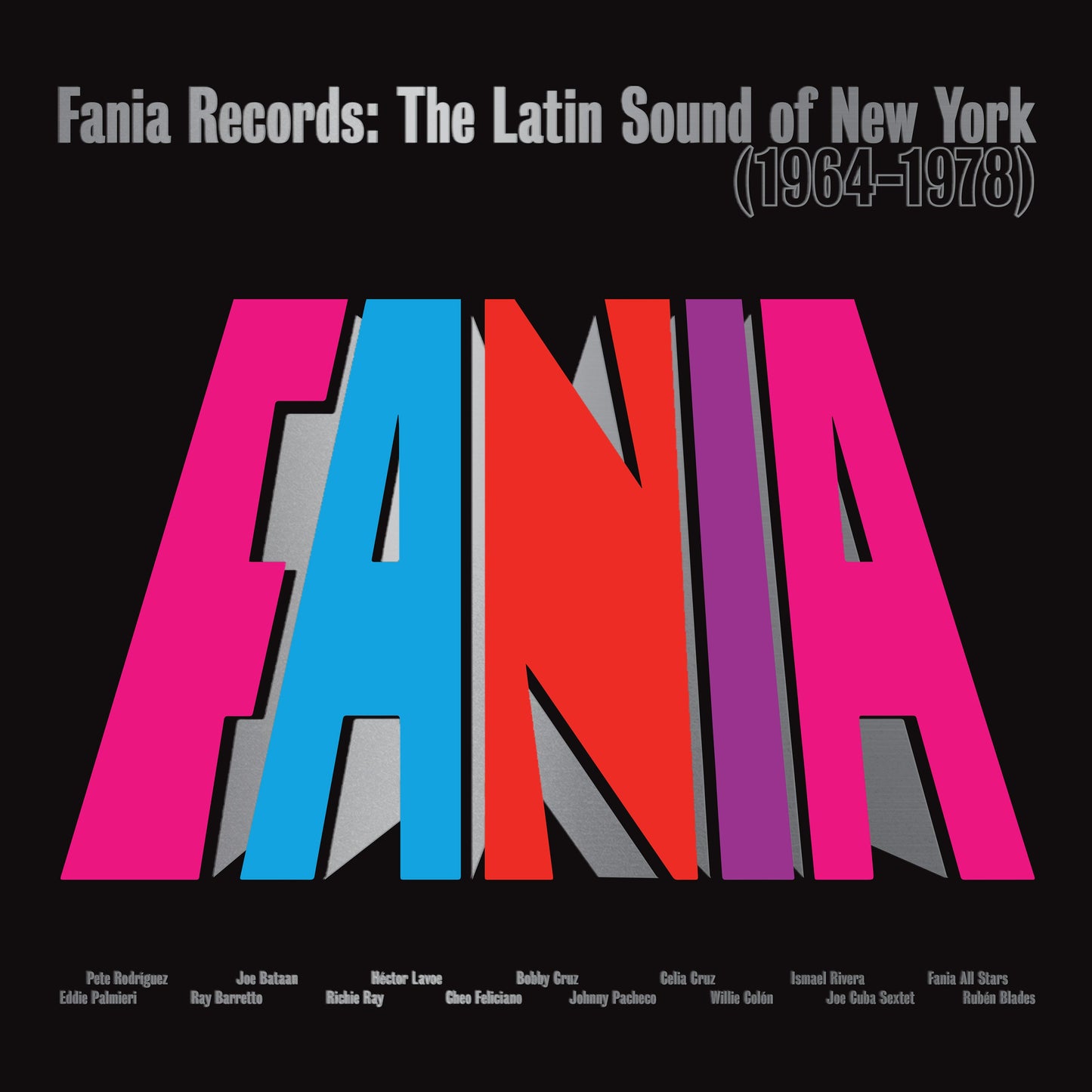 Fania Records album cover with colorful, angled "FANIA" text and artist names below.