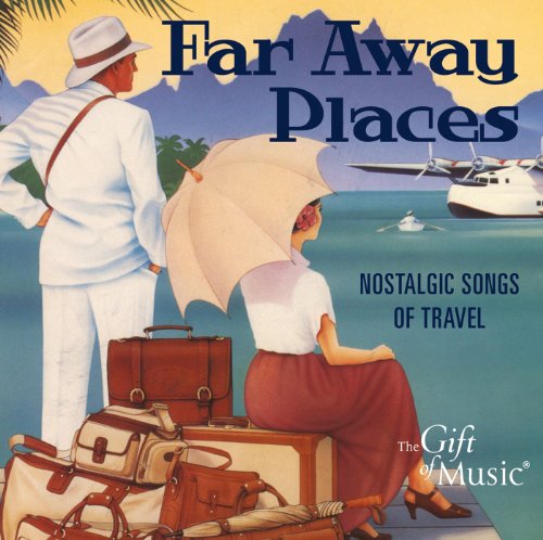 CD cover: couple with luggage, airplane, tropical island background.