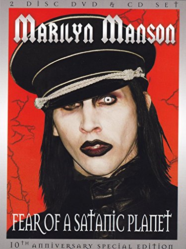 Marilyn Manson in a hat on a red background, DVD cover.