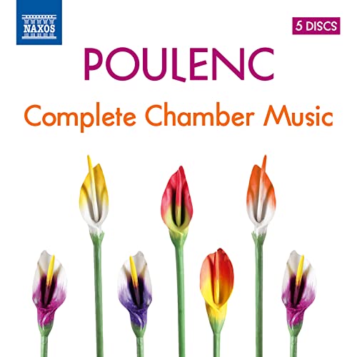 Naxos CD cover for Poulenc's Complete Chamber Music with floral imagery.