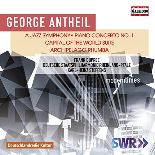 CD cover for George Antheil compositions, abstract geometric design, orchestra details.