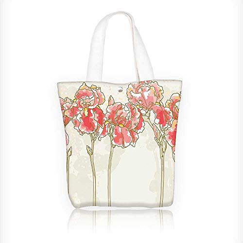 Vinyl record in a white tote bag with a floral print.