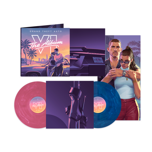 Grand Theft Auto VI: The Album vinyl record set with character art.