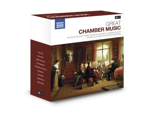 "Box set of 10 CDs with classical music, featuring a painting of musicians."