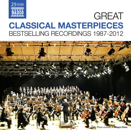 CD cover for “Great Classical Masterpieces” featuring an orchestra performing.