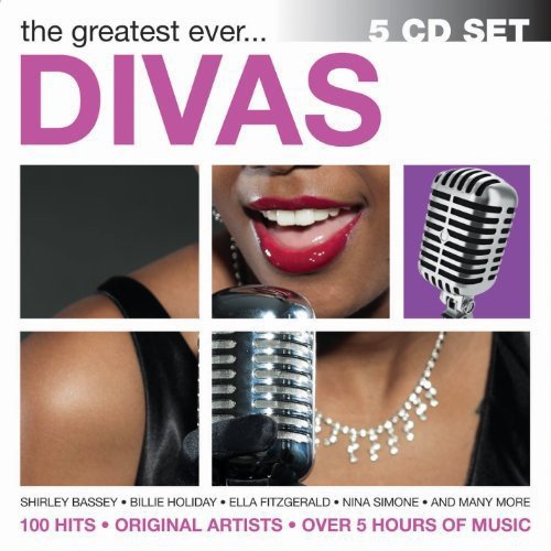 Album cover for The Greatest Ever Divas 5 CD set featuring vintage microphone imagery.