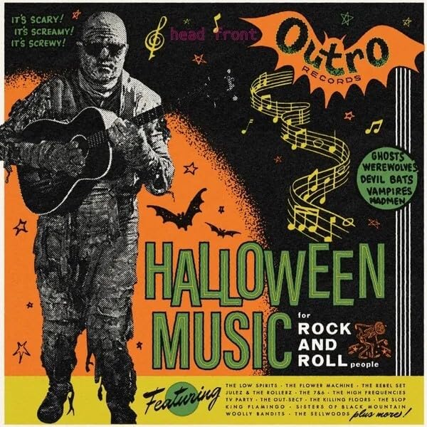 Halloween music vinyl record cover with Frankenstein and spooky imagery.