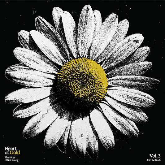 Black and white daisy with yellow center, album cover art.