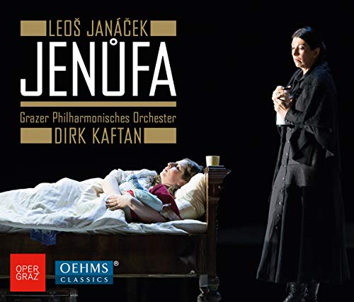 CD cover for Janáček’s Jenůfa opera, featuring two women and a bed.