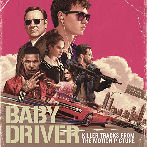 Baby Driver" soundtrack CD cover featuring cast members and a red car.